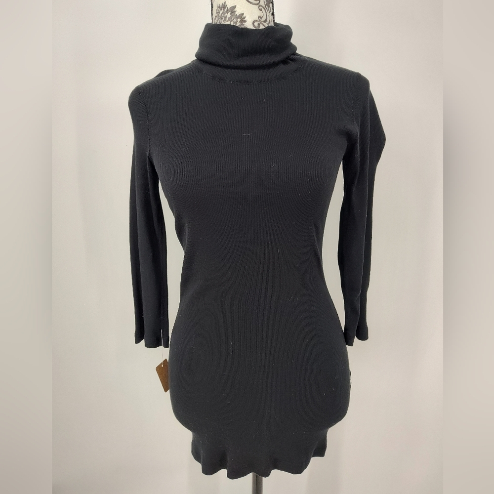 Three Dots Classic Black Knit 3/4 Sleeve Turtlneck Top Women's Medium